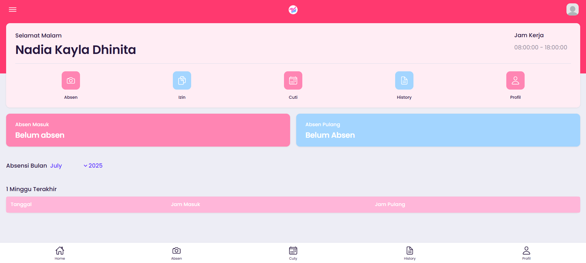 Preview dashboard Student attendance system