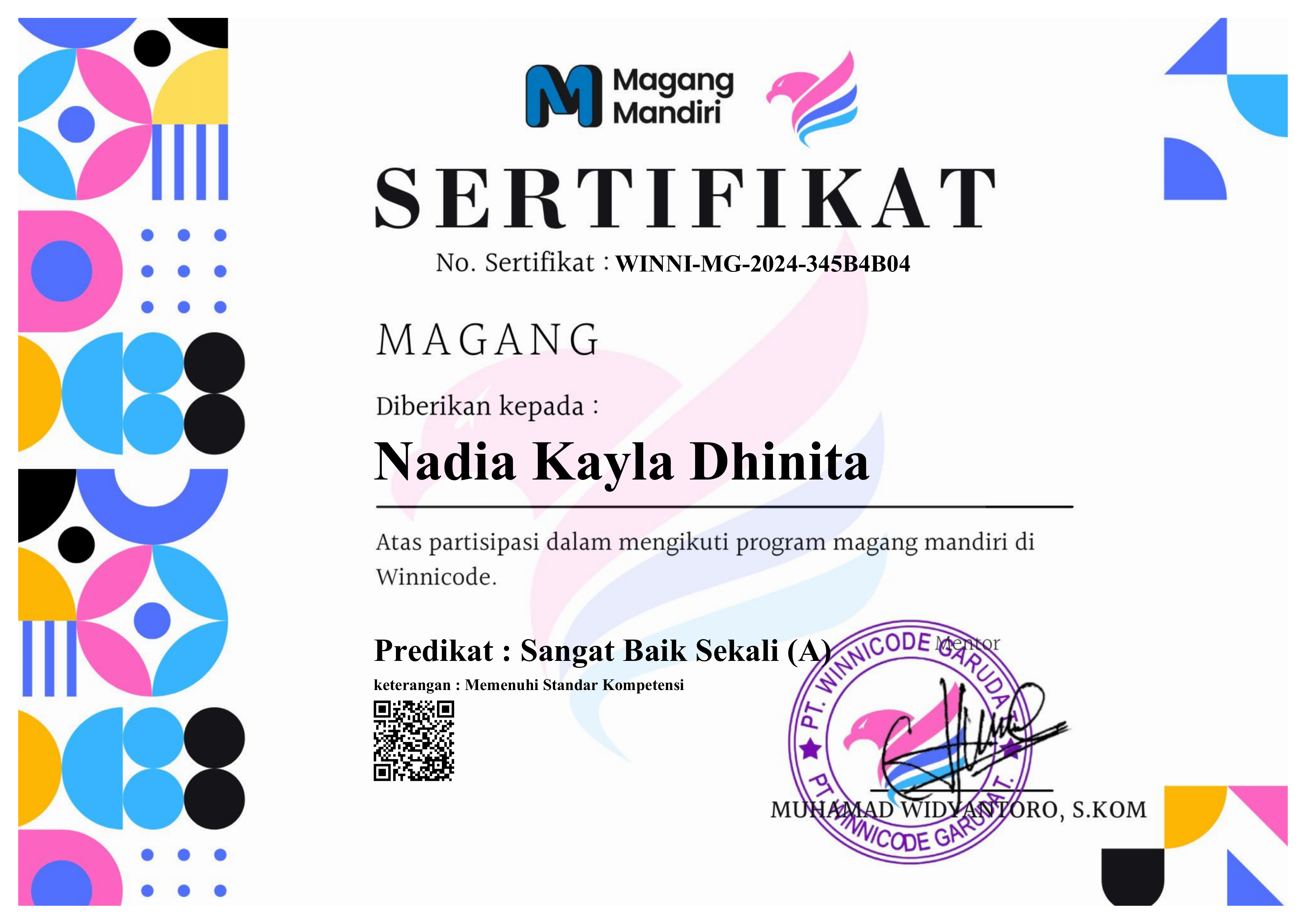 Preview sertifikat magang mandiri Winnicode